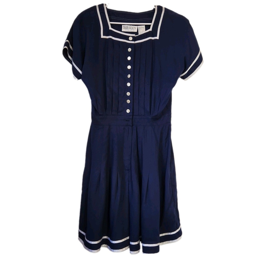 Vintage 90s Sailor Romper Sz 8 Navy White Nautical Preppy Coastal Playsuit